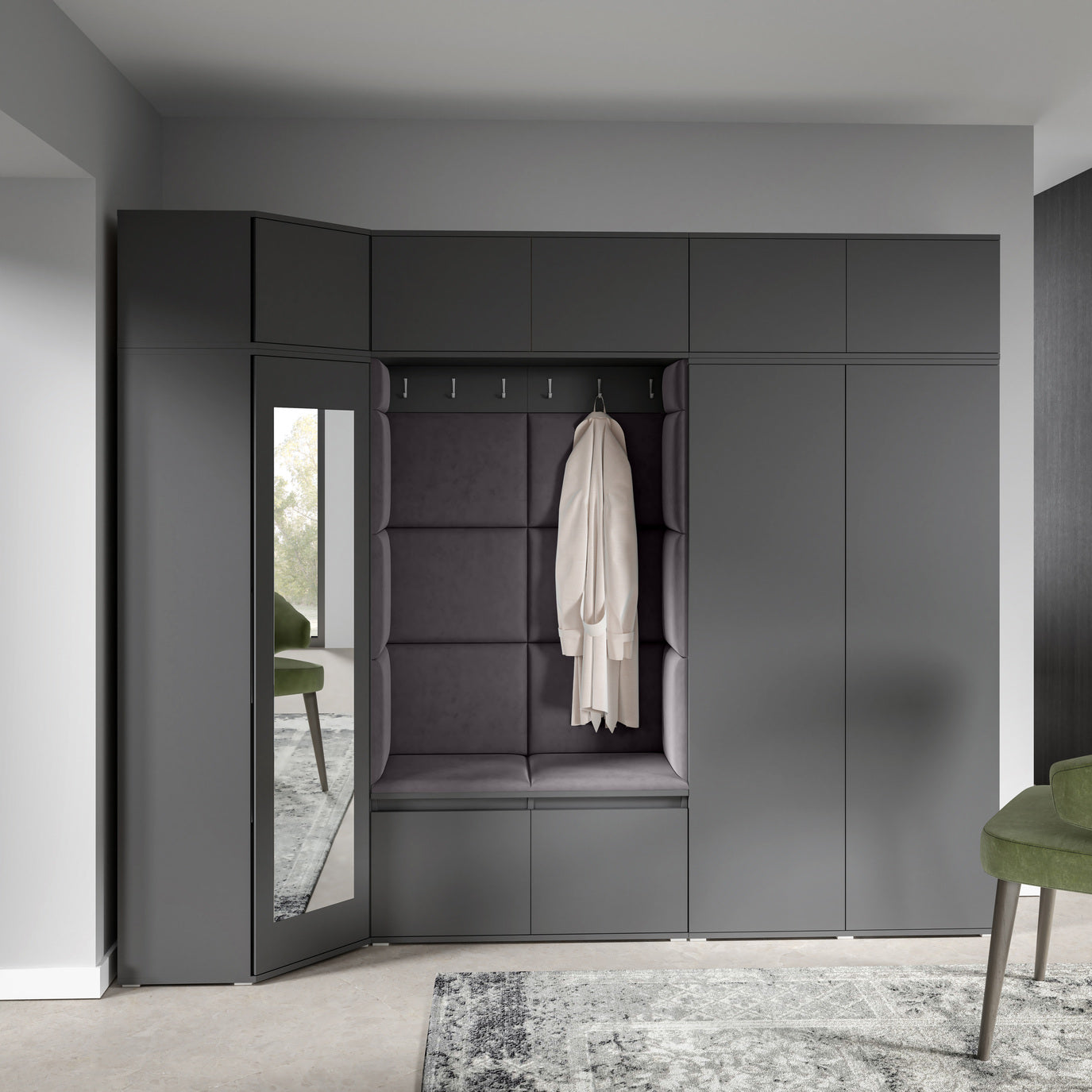 PK Emi 39 Hallway Wardrobe Graphite - Upholstered Panels in Various Colours