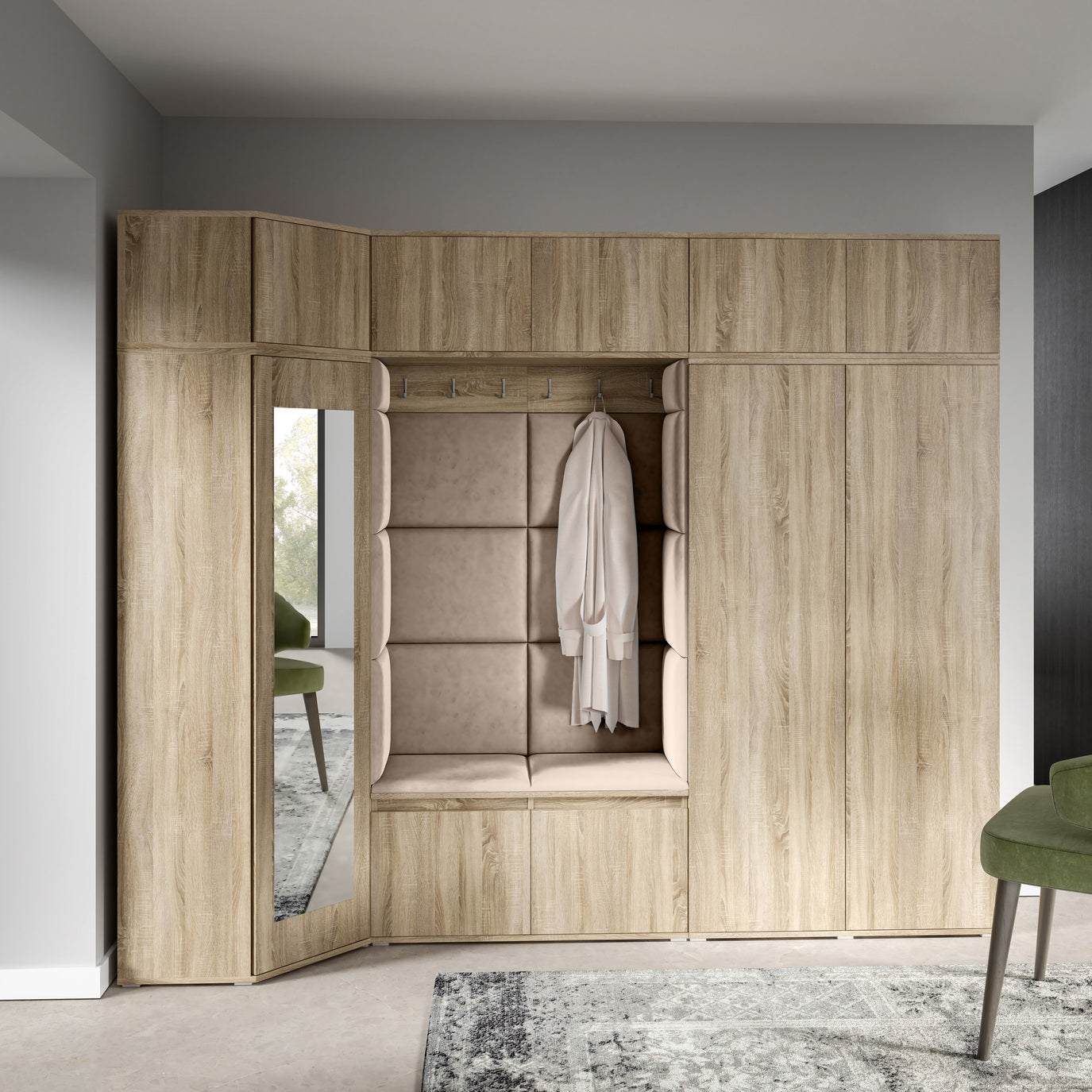 PK Emi 39 Hallway Wardrobe Sonoma Oak - Upholstered Panels in Various Colours