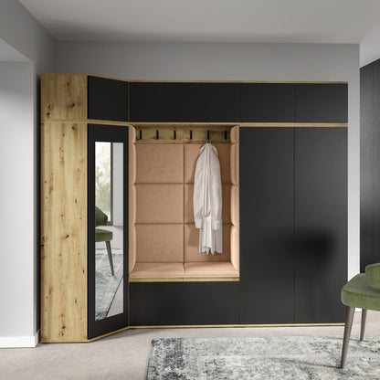PK Emi 39 Hallway Wardrobe Artisan Oak / Black - Upholstered Panels in Various Colours