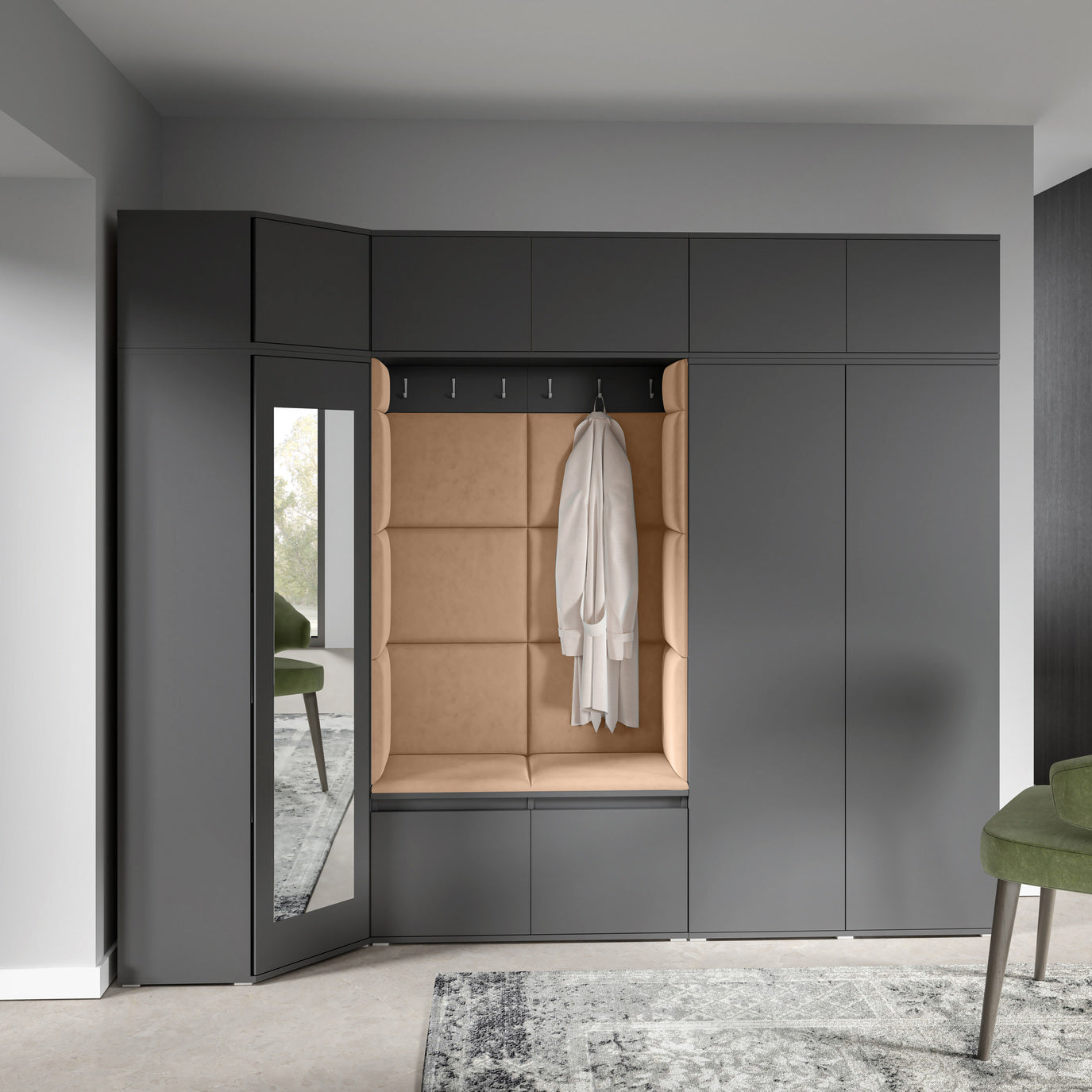 PK Emi 39 Hallway Wardrobe Graphite - Upholstered Panels in Various Colours