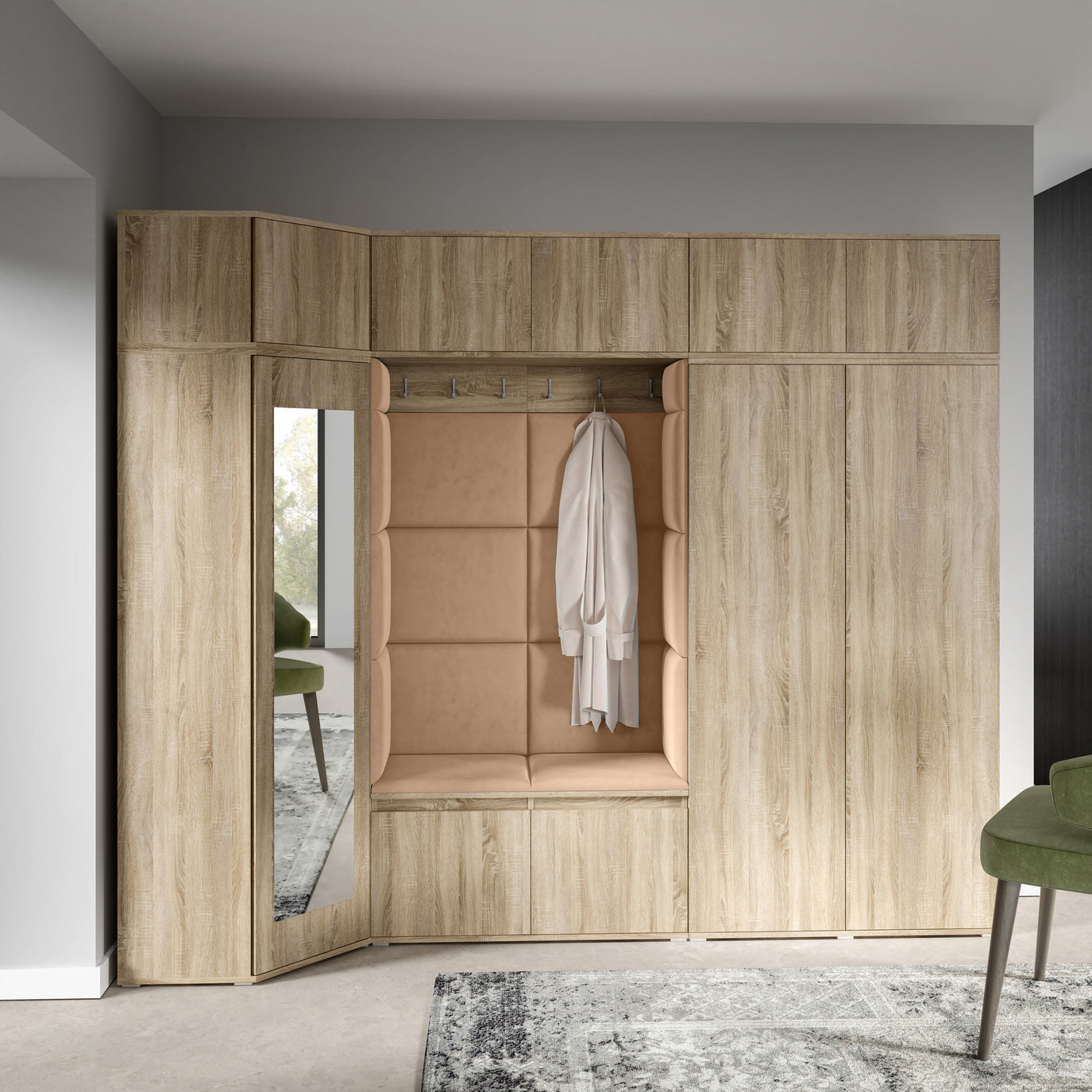 PK Emi 39 Hallway Wardrobe Sonoma Oak - Upholstered Panels in Various Colours