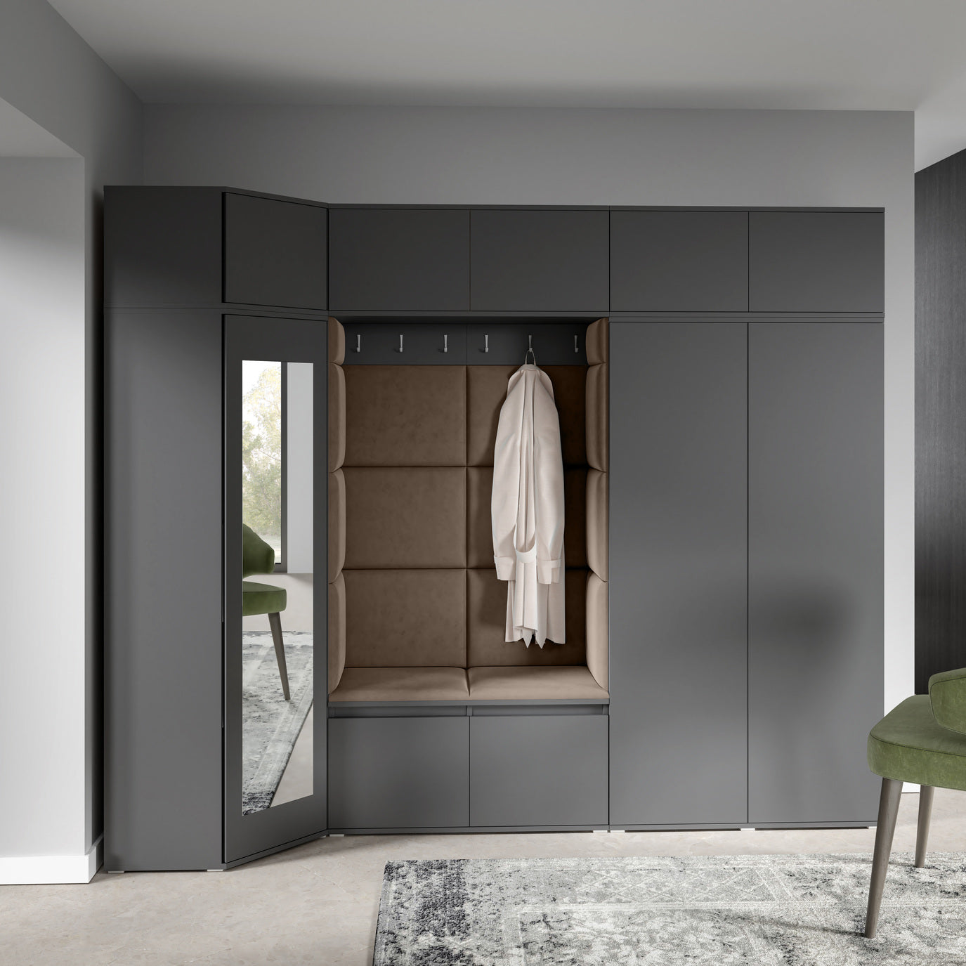 PK Emi 39 Hallway Wardrobe Graphite - Upholstered Panels in Various Colours