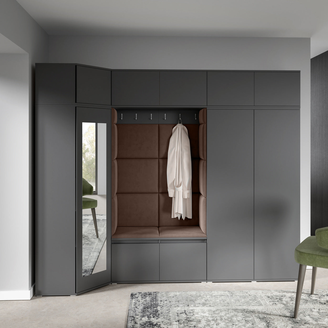 PK Emi 39 Hallway Wardrobe Graphite - Upholstered Panels in Various Colours