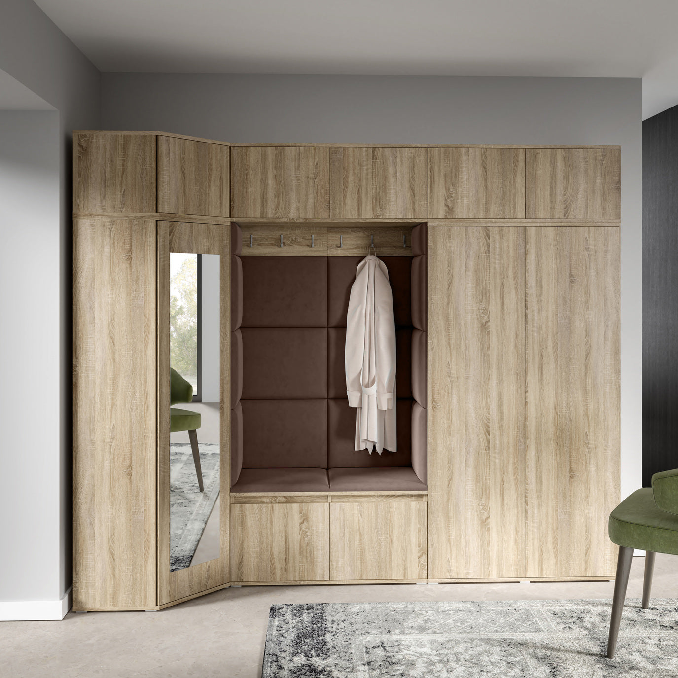 PK Emi 39 Hallway Wardrobe Sonoma Oak - Upholstered Panels in Various Colours