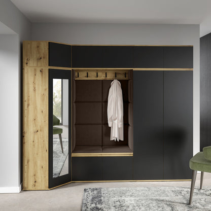 PK Emi 39 Hallway Wardrobe Artisan Oak / Black - Upholstered Panels in Various Colours