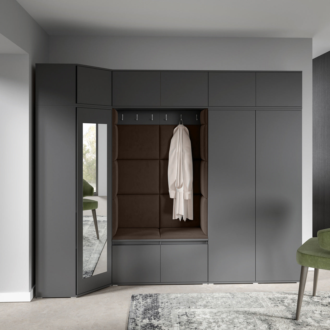 PK Emi 39 Hallway Wardrobe Graphite - Upholstered Panels in Various Colours
