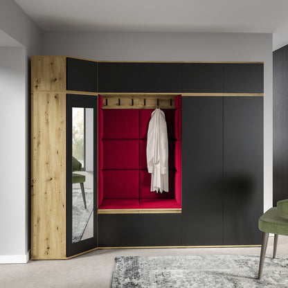 PK Emi 39 Hallway Wardrobe Artisan Oak / Black - Upholstered Panels in Various Colours