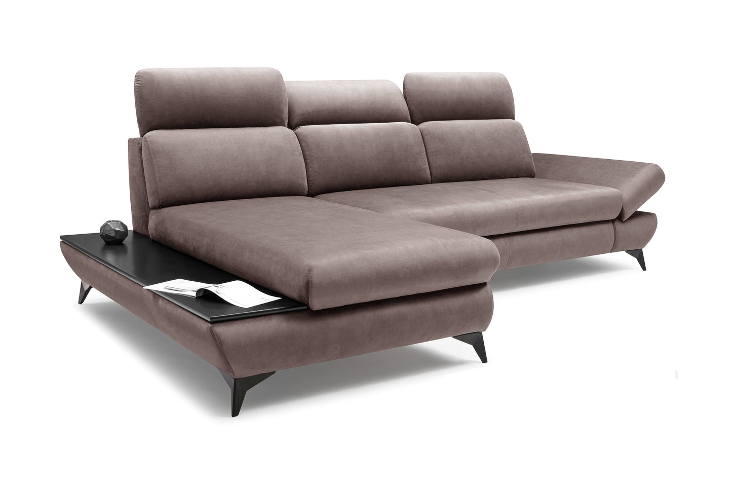 Lask TITAN Corner Sofa with Wooden Shelf & Adjustable Headrests – 280 x 166 cm – Left or Right Configuration