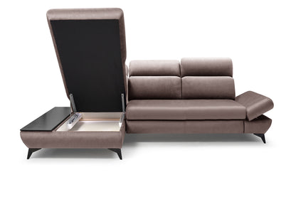 Lask TITAN Corner Sofa with Wooden Shelf & Adjustable Headrests – 280 x 166 cm – Left or Right Configuration