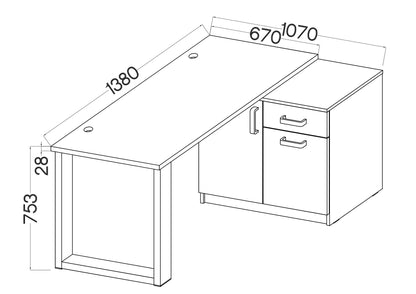 LE Malta 130 Desk + Cabinet in Artisan Oak & Light Grey