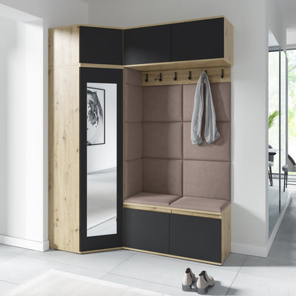 PK Emi 38 Hallway Wardrobe Aristan Oak\Black - Upholstered Panels in Various Colours