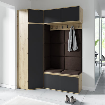 PK Emi 38 Hallway Wardrobe Aristan Oak\Black - Upholstered Panels in Various Colours