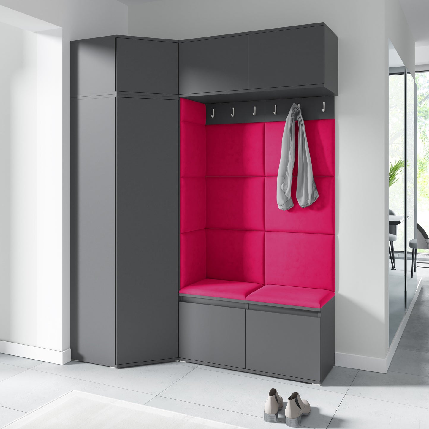 PK Emi 38 Hallway Wardrobe Graphite - Upholstered Panels in Various Colours