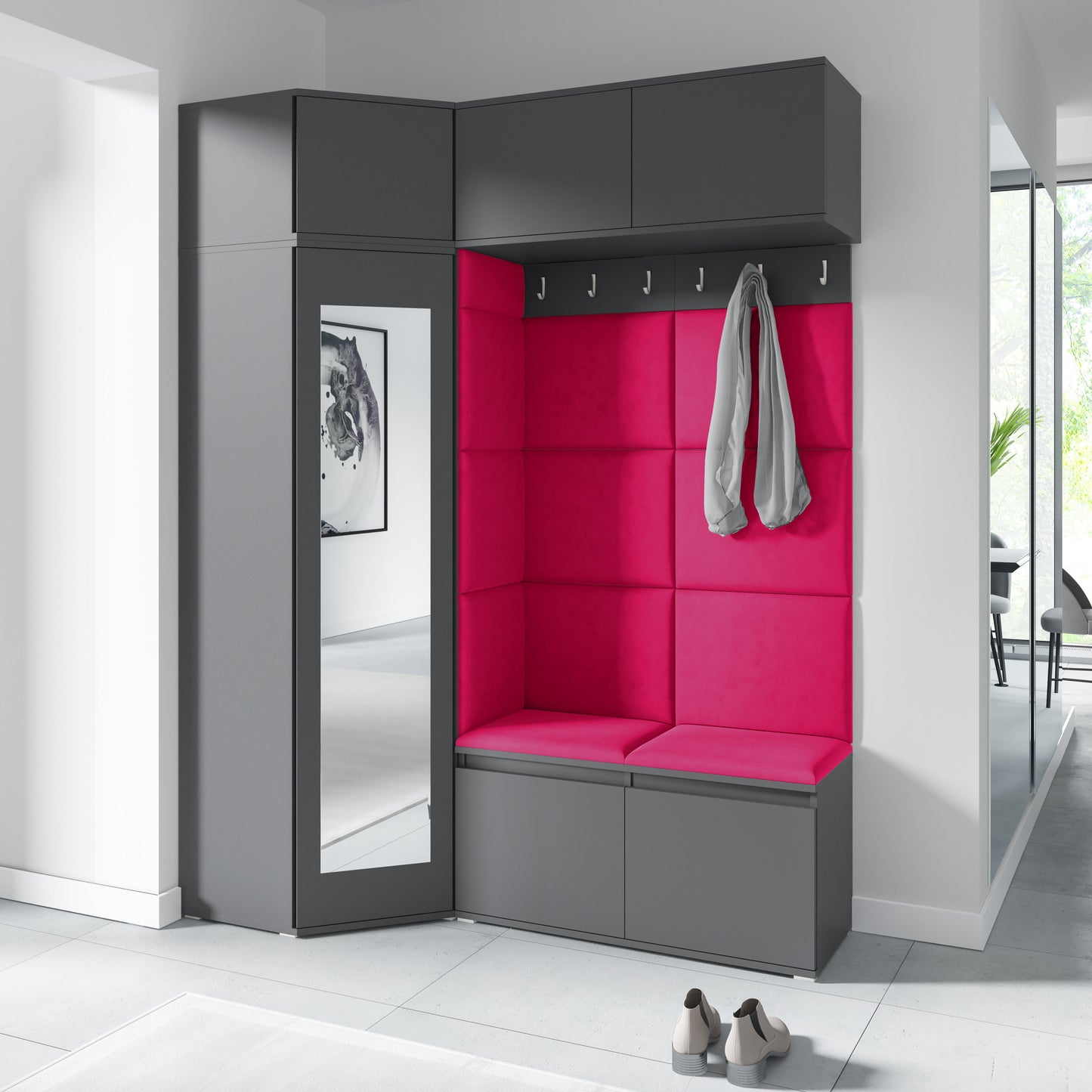 PK Emi 38 Hallway Wardrobe Graphite - Upholstered Panels in Various Colours