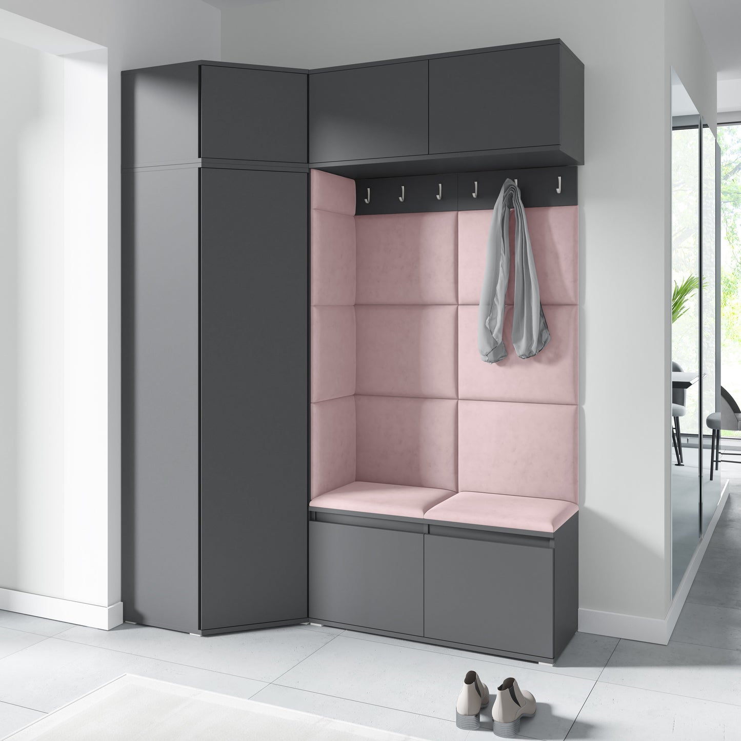 PK Emi 38 Hallway Wardrobe Graphite - Upholstered Panels in Various Colours