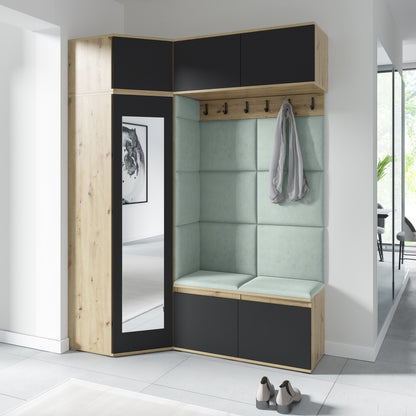 PK Emi 38 Hallway Wardrobe Aristan Oak\Black - Upholstered Panels in Various Colours
