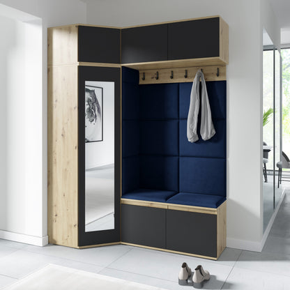 PK Emi 38 Hallway Wardrobe Aristan Oak\Black - Upholstered Panels in Various Colours