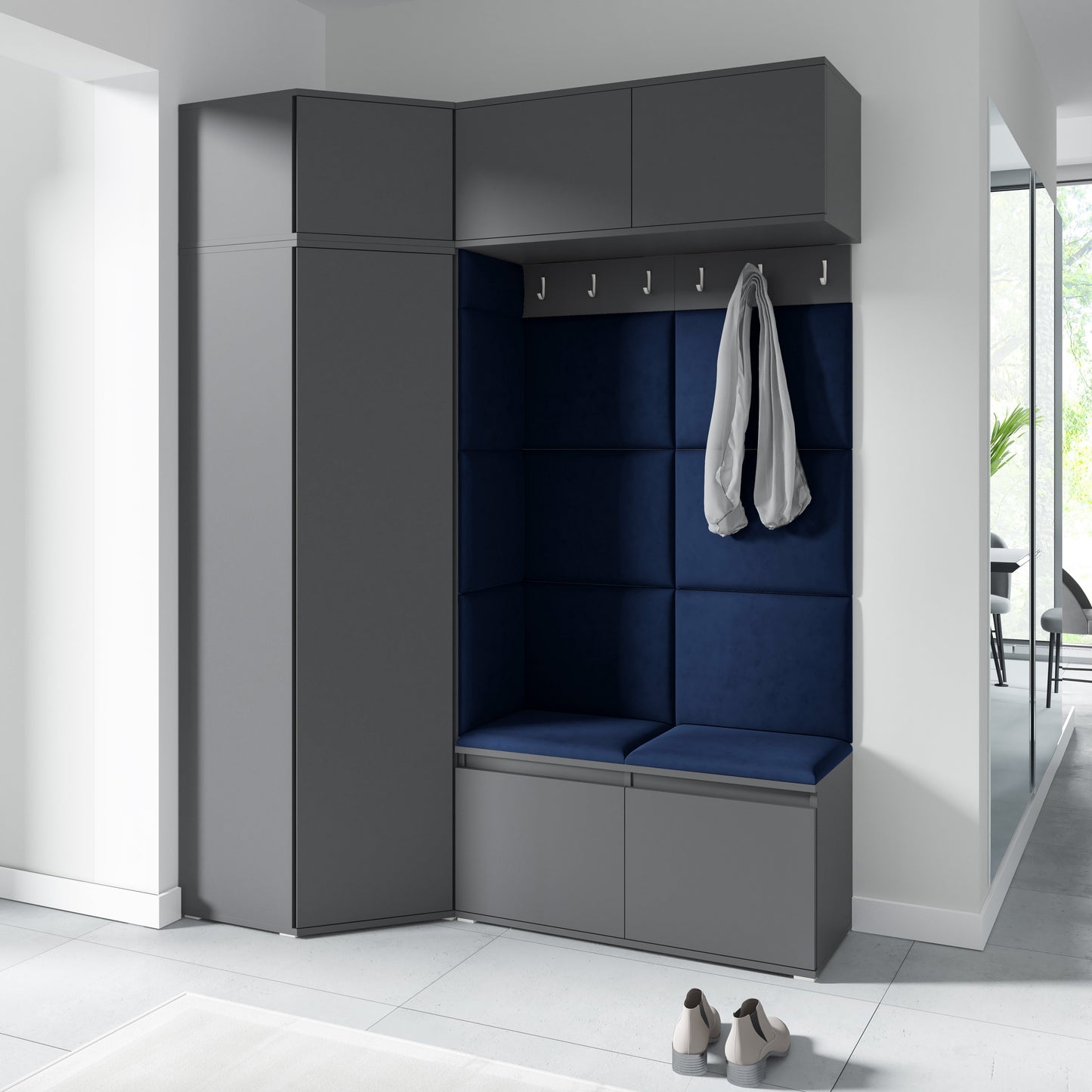 PK Emi 38 Hallway Wardrobe Graphite - Upholstered Panels in Various Colours