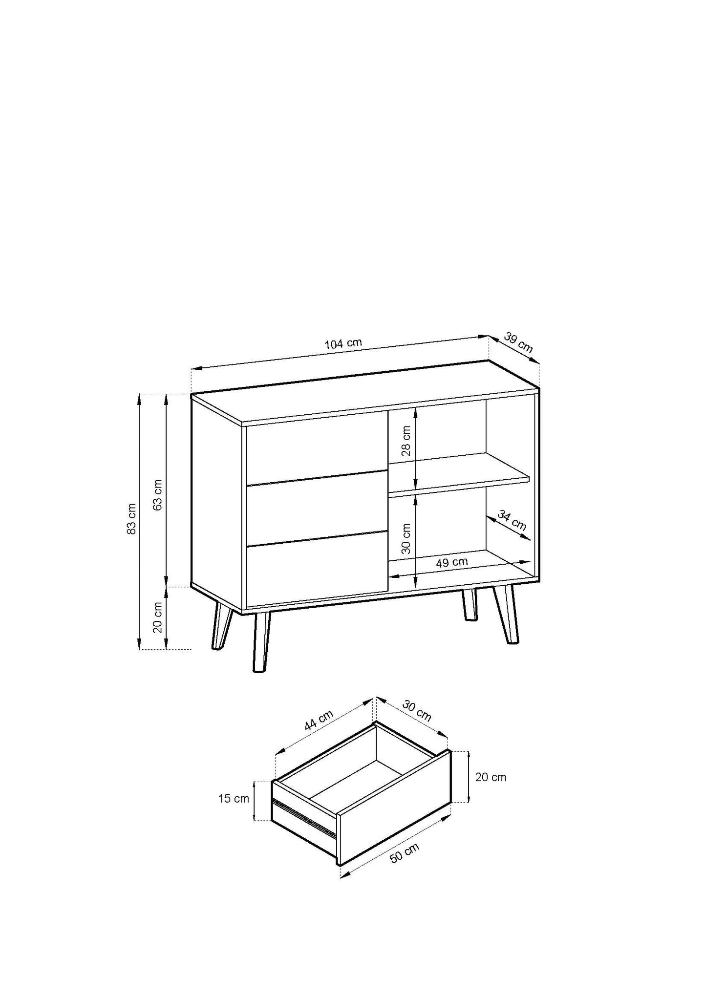 Willow Chest of Drawers  - Scandic Style whit One Push to Open System Doors and Three Drawers