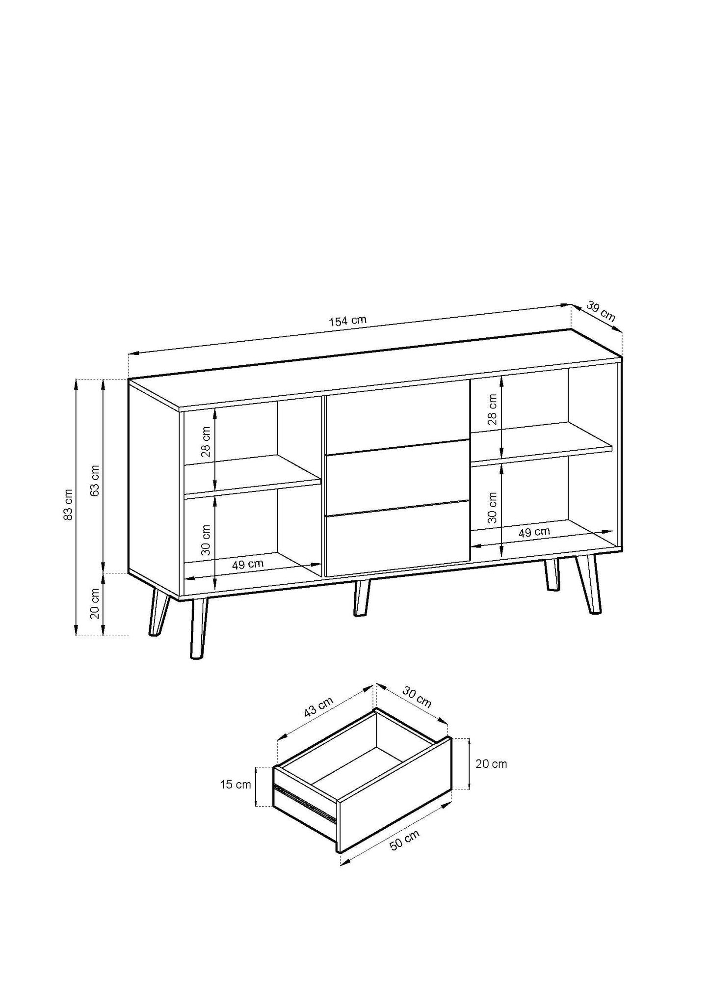 Willow Chest of Drawers  - Two Push to Open System Doors and Three Drawers