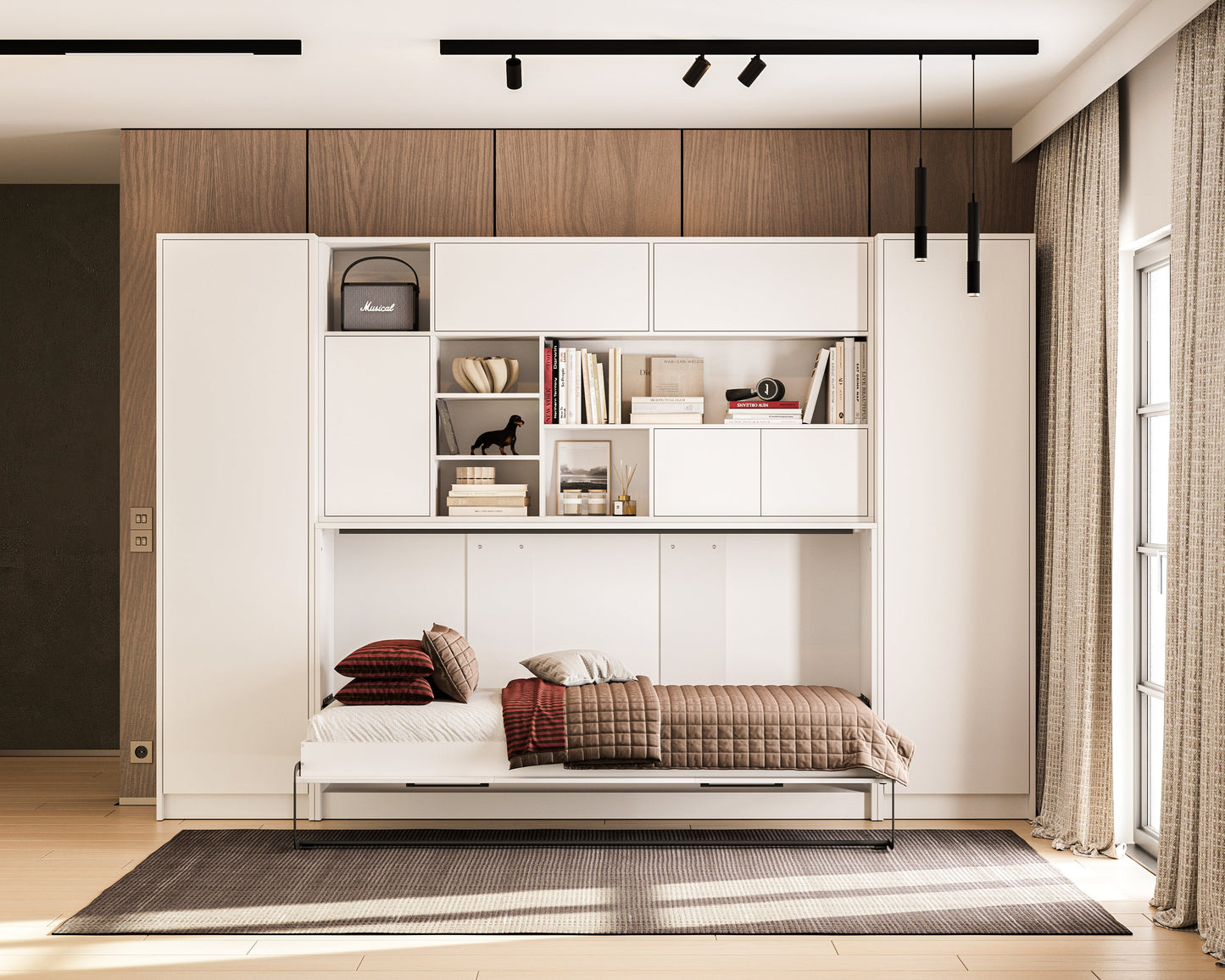 Customizable SLEEP BOX Murphy Bed Horizontal  Furniture Set White Matt 90 x 200 cm