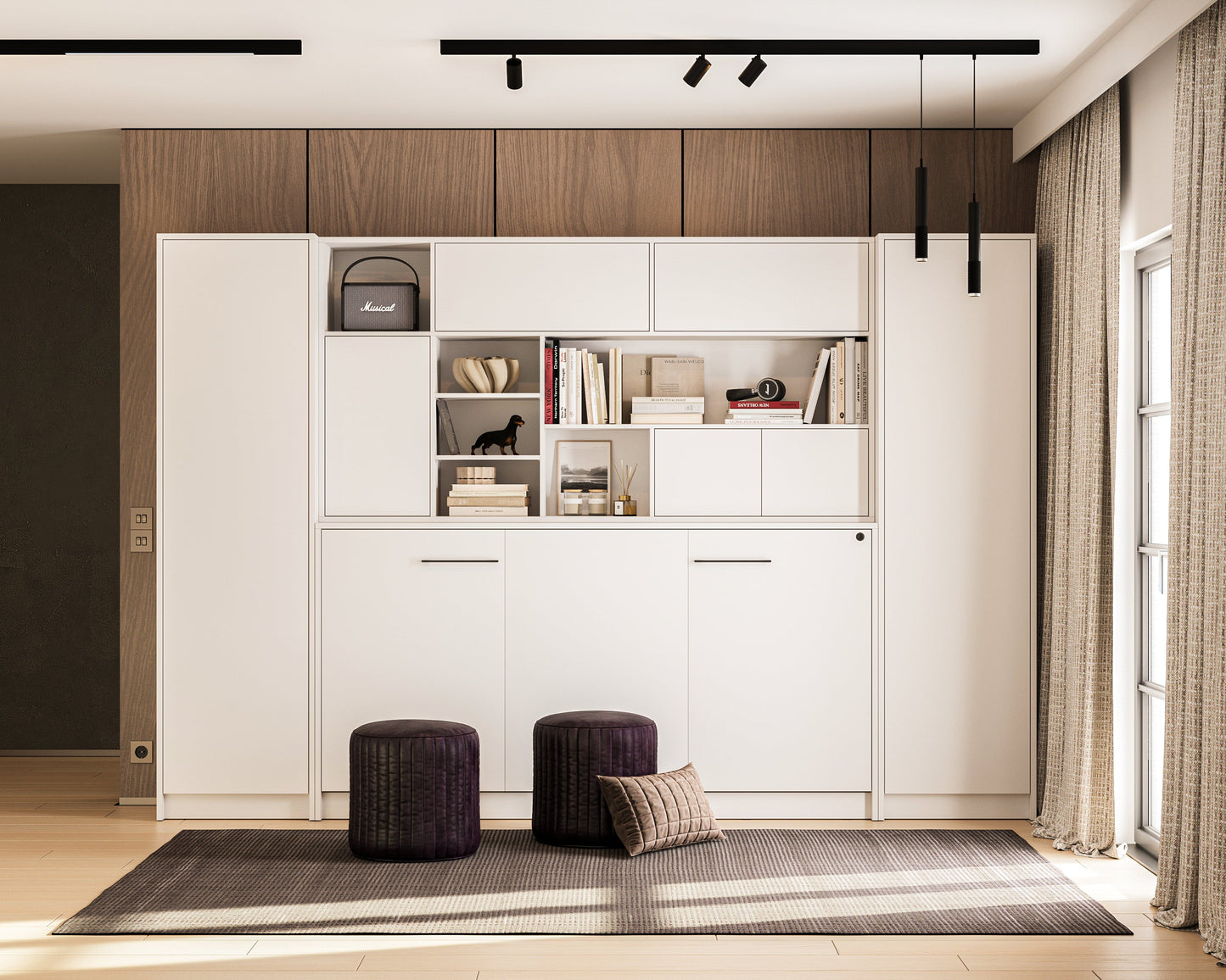 Customizable SLEEP BOX Murphy Bed Horizontal  Furniture Set White Matt 90 x 200 cm