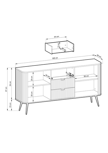 Zova Black Chest of Drawers with Two Doors and Three Drawers