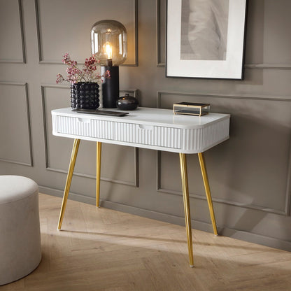 Zova White Vanity Table - Modern Vanity with Two Drawers and Grooved Fronts
