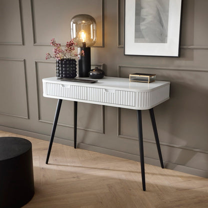 Zova White Vanity Table - Modern Vanity with Two Drawers and Grooved Fronts