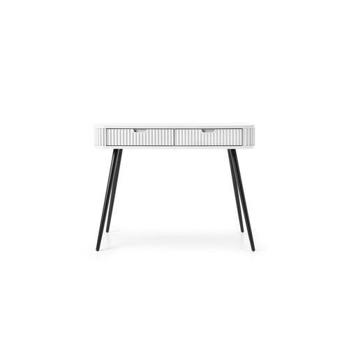 Zova White Vanity Table - Modern Vanity with Two Drawers and Grooved Fronts