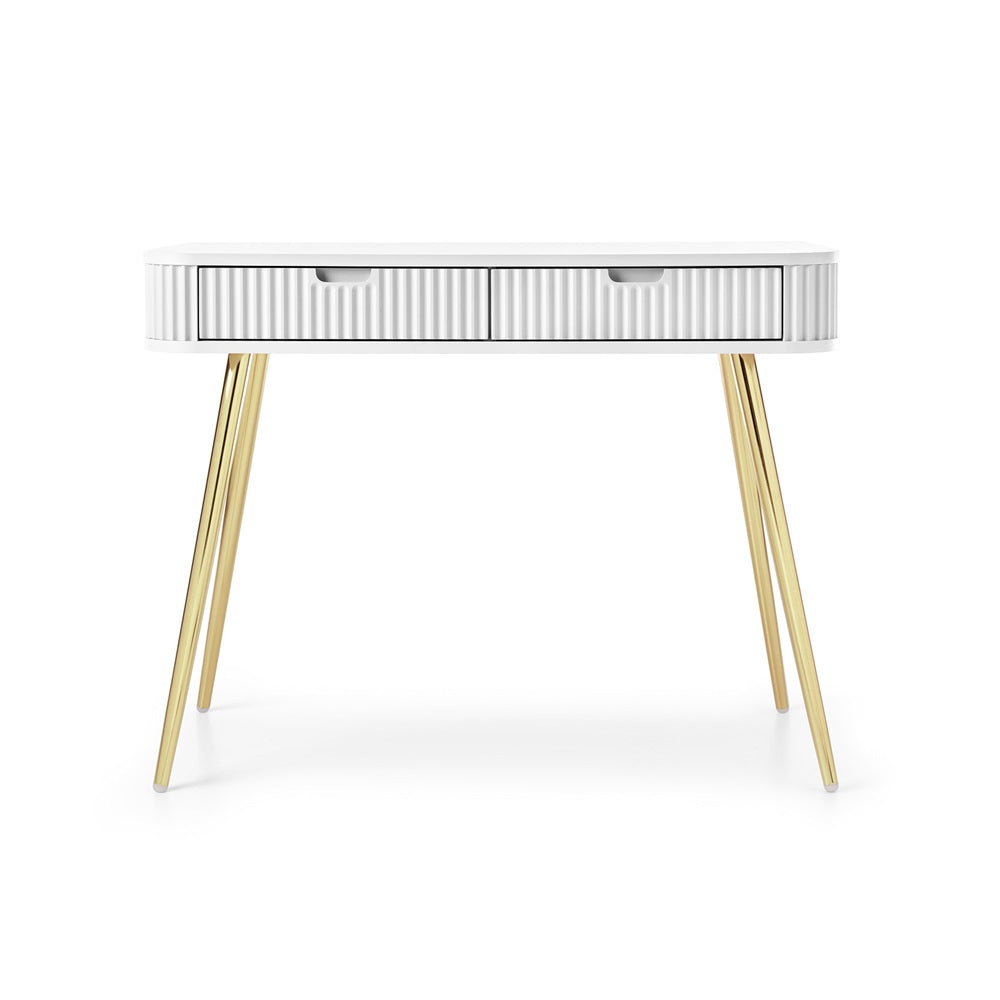 Zova White Vanity Table - Modern Vanity with Two Drawers and Grooved Fronts