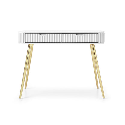 Zova White Vanity Table - Modern Vanity with Two Drawers and Grooved Fronts