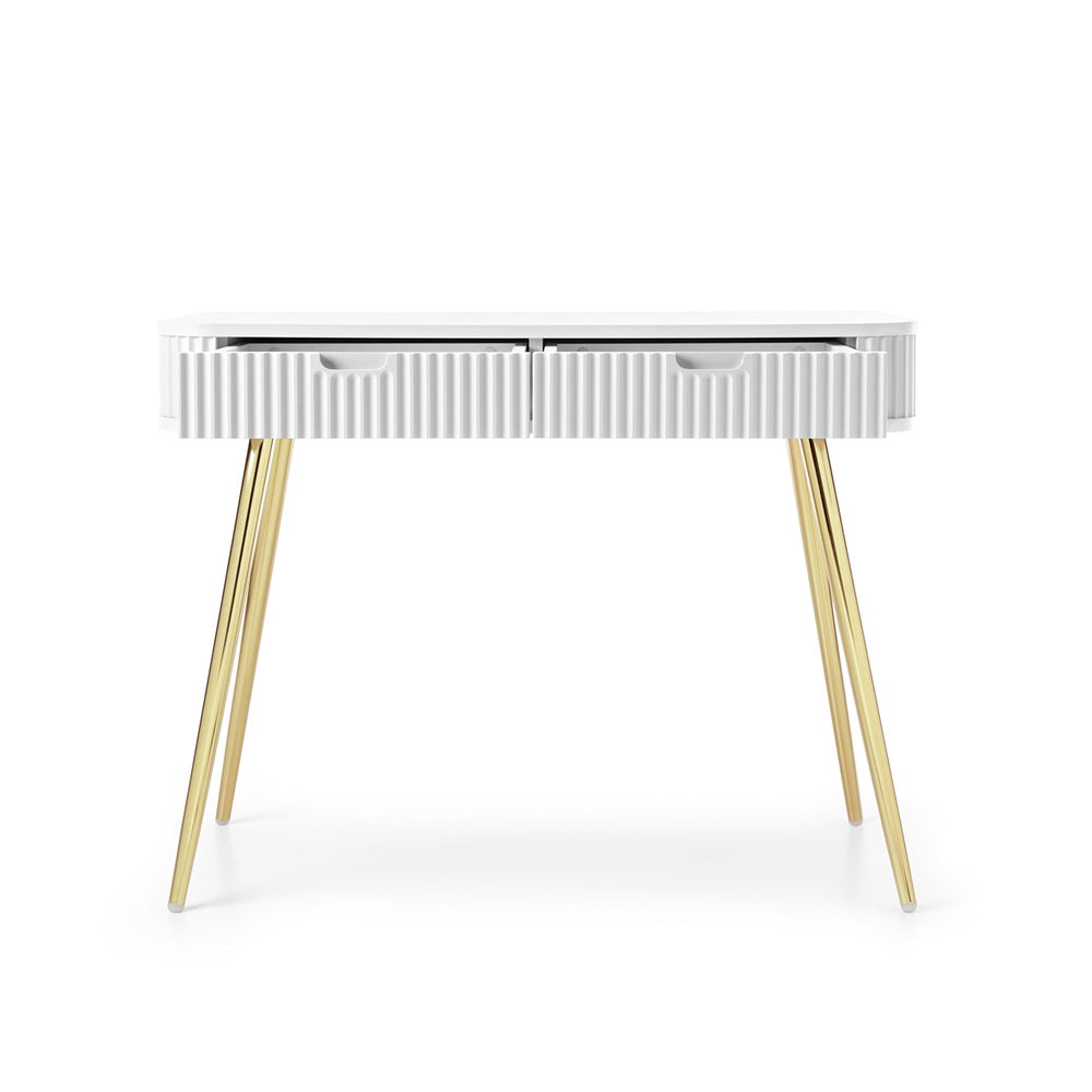 Zova White Vanity Table - Modern Vanity with Two Drawers and Grooved Fronts