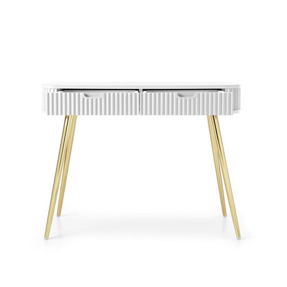 Zova White Vanity Table - Modern Vanity with Two Drawers and Grooved Fronts