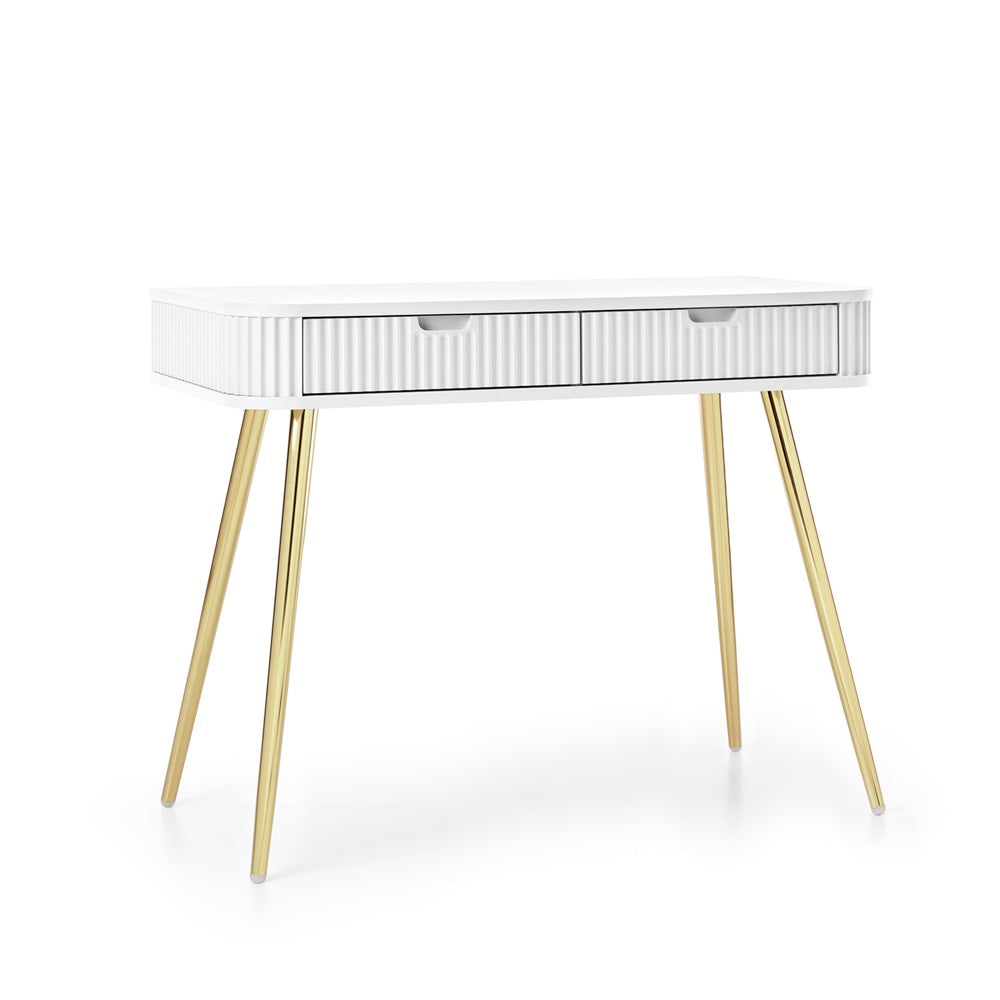 Zova White Vanity Table - Modern Vanity with Two Drawers and Grooved Fronts