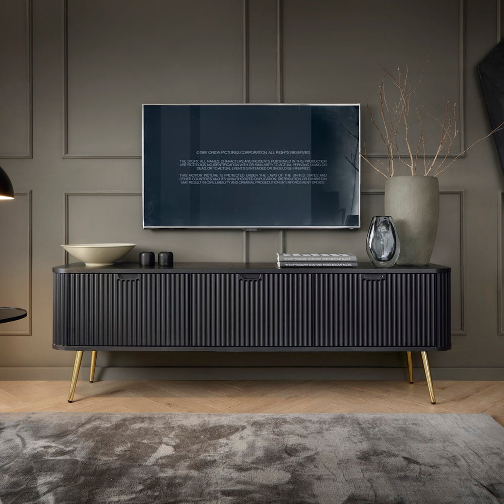 Zova Black Chest of Drawers with Two Doors and Three Drawers