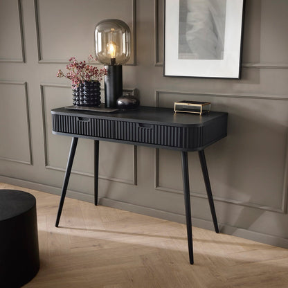 Zova Black Vanity Table - Modern Vanity with Two Drawers and Grooved Fronts