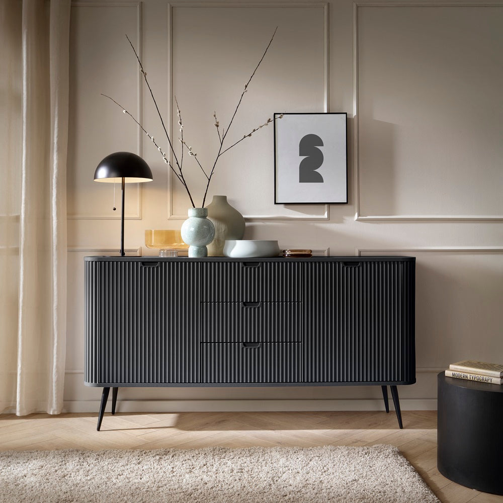 Zova Black Chest of Drawers with Two Doors and Three Drawers
