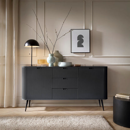Zova Black Chest of Drawers with Two Doors and Three Drawers