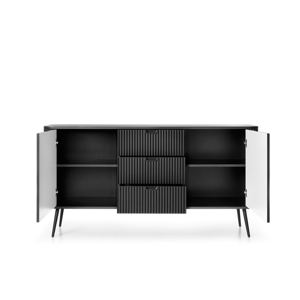 Zova Black Chest of Drawers with Two Doors and Three Drawers