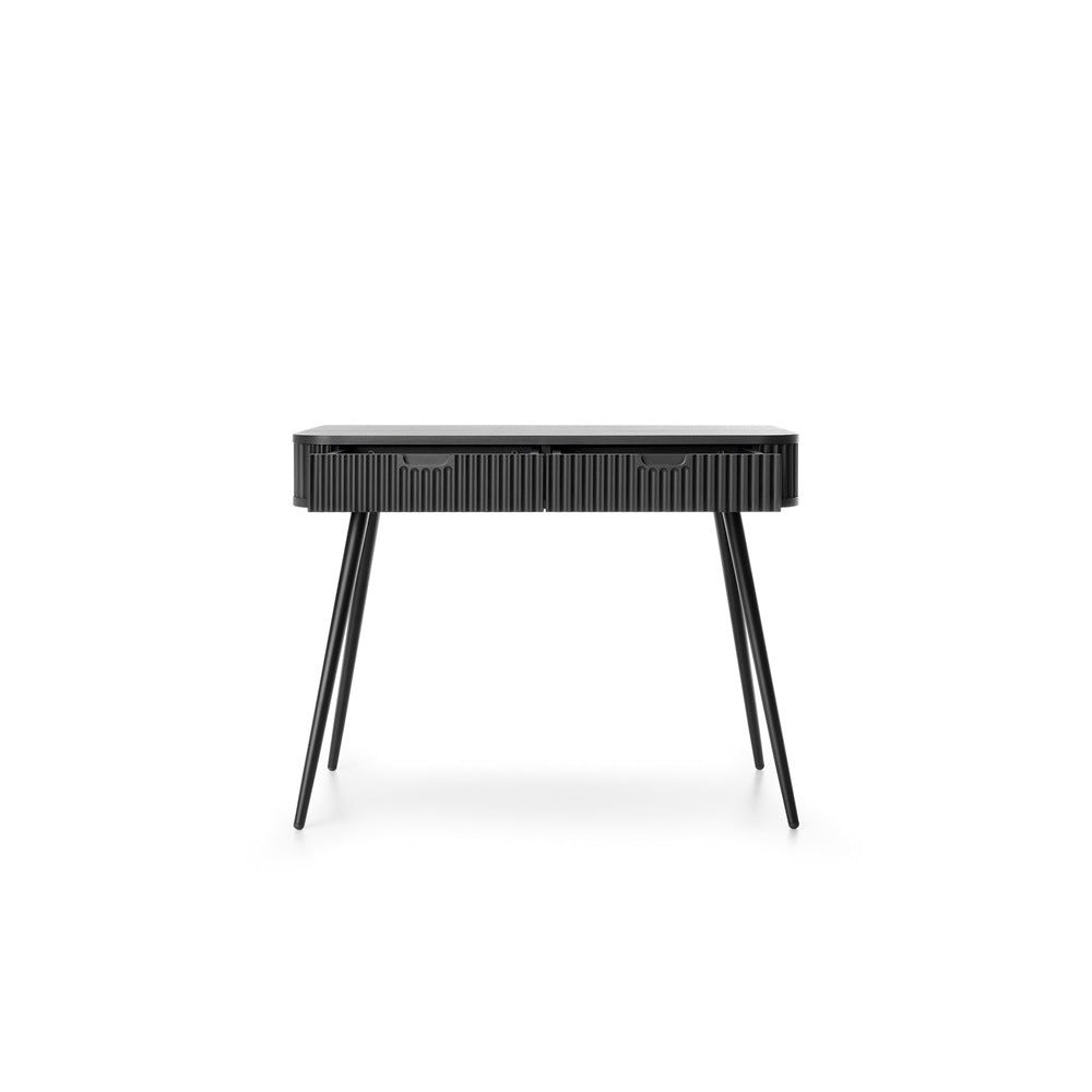 Zova Black Vanity Table - Modern Vanity with Two Drawers and Grooved Fronts