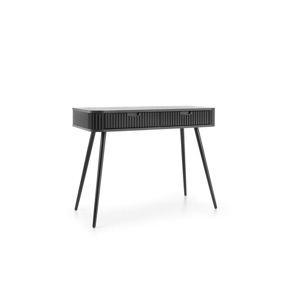 Zova Black Vanity Table - Modern Vanity with Two Drawers and Grooved Fronts