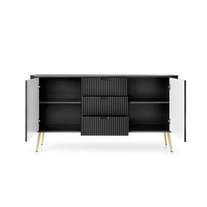 Zova Black Chest of Drawers with Two Doors and Three Drawers