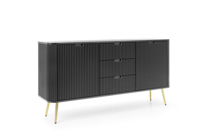 Zova Black Chest of Drawers with Two Doors and Three Drawers
