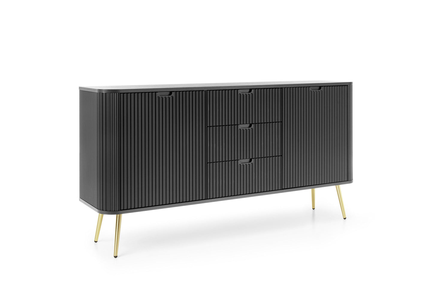 Zova Black Chest of Drawers with Two Doors and Three Drawers