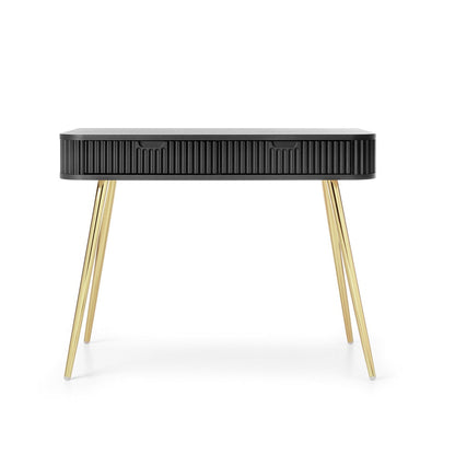 Zova Black Vanity Table - Modern Vanity with Two Drawers and Grooved Fronts