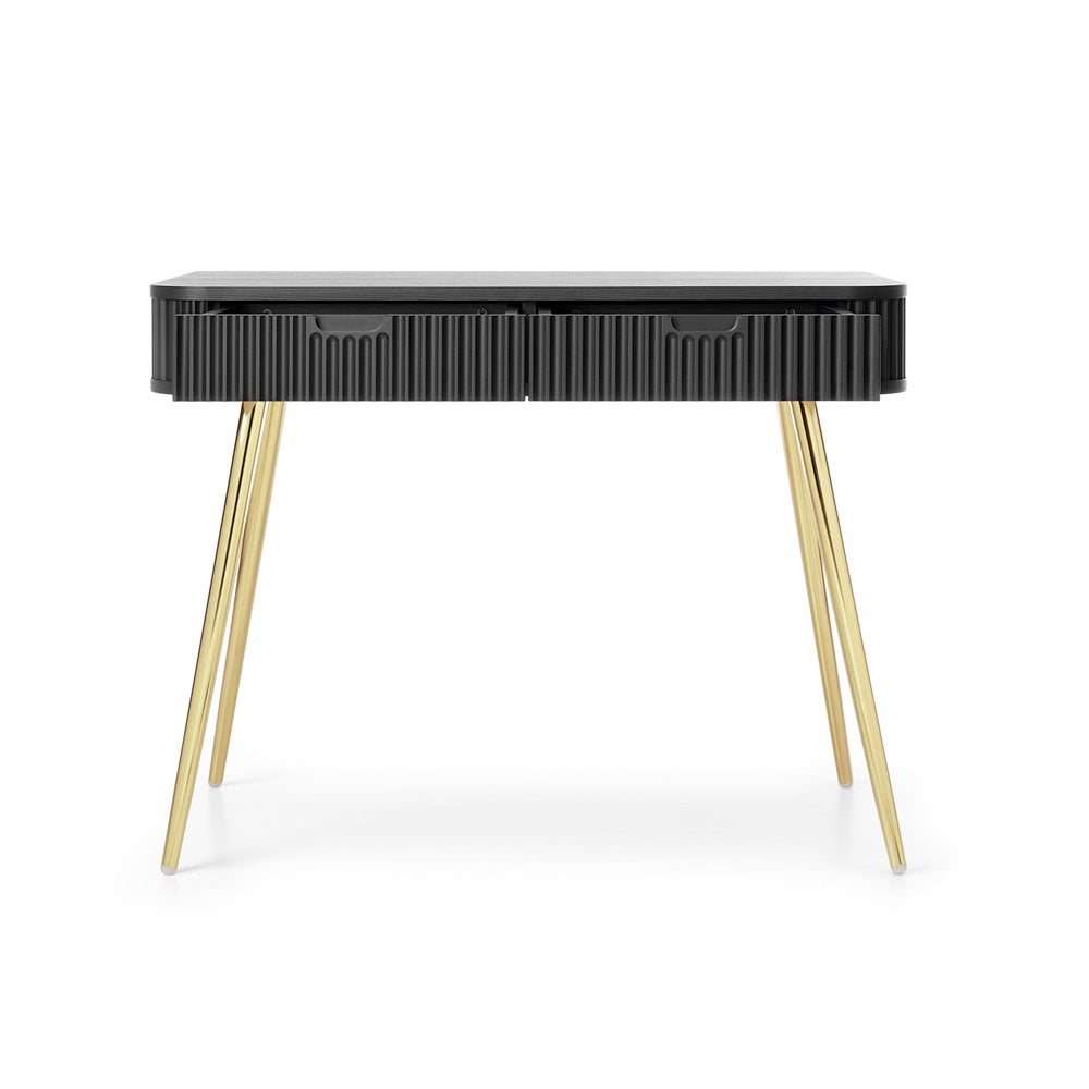 Zova Black Vanity Table - Modern Vanity with Two Drawers and Grooved Fronts