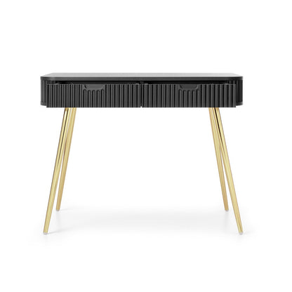Zova Black Vanity Table - Modern Vanity with Two Drawers and Grooved Fronts