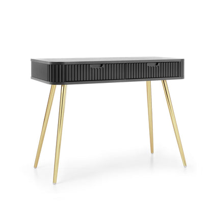 Zova Black Vanity Table - Modern Vanity with Two Drawers and Grooved Fronts