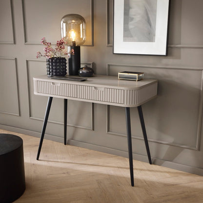 Zova Cashmere Vanity Table - Modern Vanity with Two Drawers and Grooved Fronts